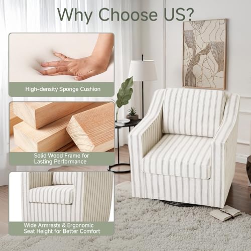 Swivel Accent Chair, Pinstripe Armchair in Fabric, Light Brown