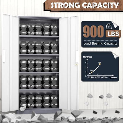 INTERGREAT Metal Storage Cabinet, 72” H Storage Cabinet with 2 Doors and 4 Adjustable Shelves for Office, Home, Garage, Pantry (Gray White)