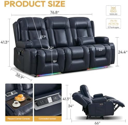 IPKIG Power Loveseat Recliner Sofa with Flip Back Console, 76.8" - 3 Seat