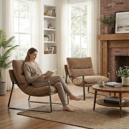 LukeAlon Set of 2 Modern Chenille Accent Armchair, Khaki