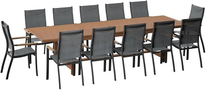 Amazonia Franklin 13-Piece Teak Finish Wood and Aluminum Rectangular Extendable Patio Dining Set | 100% Teak from Indonesia Armrests | Ideal for Outdoors and Indoors