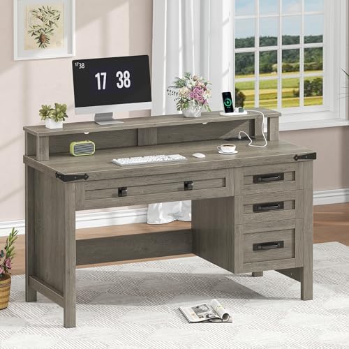 47" Farmhouse Computer Desk with 4 Drawers for Home Office, Bedroom