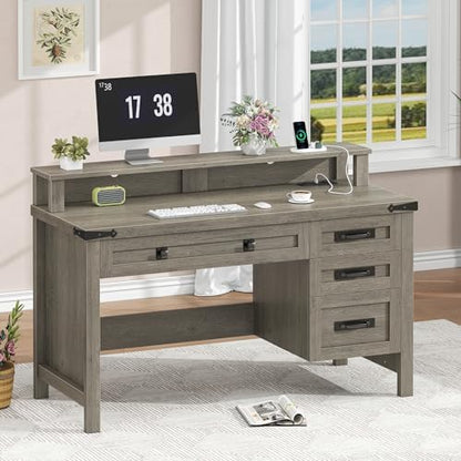47" Farmhouse Computer Desk with 4 Drawers for Home Office, Bedroom