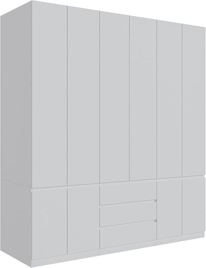 Bobve78 H Large 6 Doors Wooden Wardrobe, Armoire Wardrobe Closet with Drawers, Hanging Rod and Shelves, Bedroom Freestanding Armoire Closet Organizer, White