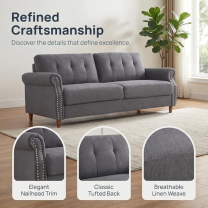 79.5" Love Seat Sofa, Modern Sofa Couch with Rolled Armrest, Gray
