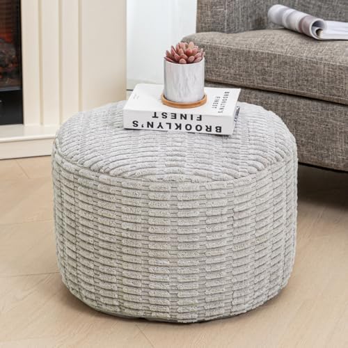 Asuprui Round Ottoman Pouf Foot Stool, Light Gray, 20x14In,Couch Foot Rest