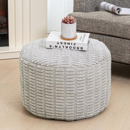 Asuprui Round Ottoman Pouf Foot Stool, Light Gray, 20x14In,Couch Foot Rest