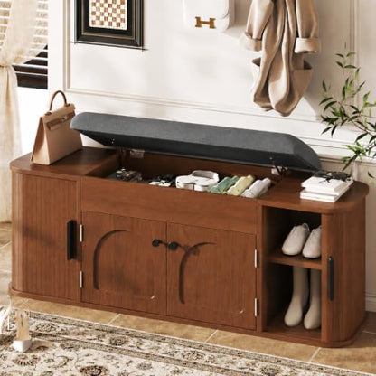Entryway Shoe Storage Bench with Cushion, Lift Top Storage Cabinet