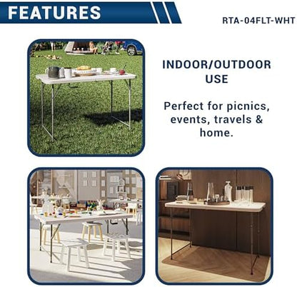 Height Adjustable 4 FT Granite White Folding Table – Premium 4 Foot Folding Table Ideal for Camping, Picnic, Party or as Kids Table