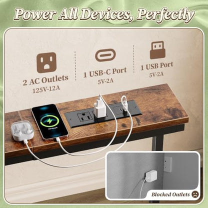 Huuger 110.2-133.8'' Extendable Behind Couch Table with Outlets