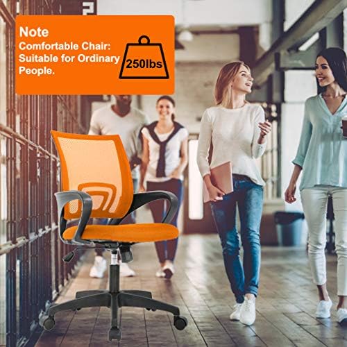 BestOffice | Ergonomic Office Chair | Mid-Back Swivel Desk Chair | Breathable Backrest & Lumbar Support | Adjustable Height | Sponge Seat | Rolling Wheels | Orange | for Adults & Women | Pack of 2