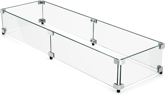 GASPRO 41.5 x 11.5 Inch Glass Wind Guard for Rectangular Fire Pit Table, Thick and Sturdy Tempered Glass Panel with Hard Aluminum Corner Bracket & Rubber Feet, Easy to Assemble