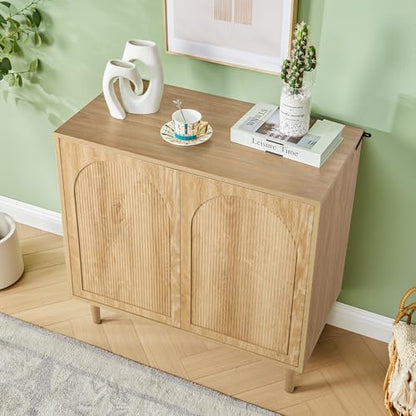 31.5”W Fluted Sideboard Accent Storage Cabinet with Arched Door