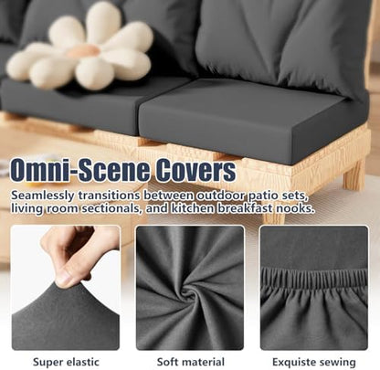 8Pcs Outdoor Cushion Covers, Stretch Patio Furniture Couch Chair Slipcovers