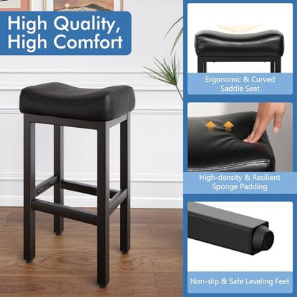 Raynesys 29 Inche Bonded Leather Counter Height Bar Stools Set of 2 Square
