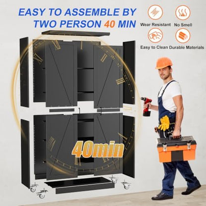 GAIOUS 78.7" Tall Metal Storage Cabinet with Lock and Wheels, File Cabinet