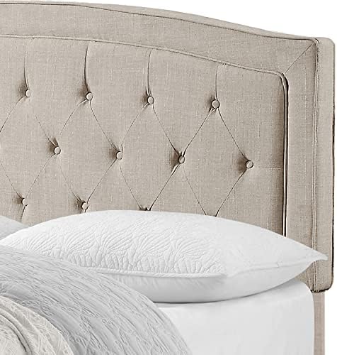 Rosevera Layla Panel Bed Frame with Adjustable Button-Tufted Headboard for Bedroom/Linen Upholstered/Wood Slat Support/Easy Assembly,Queen,Linen Beige
