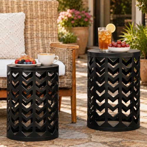 Y&M Outdoor Side Tables Set of 3, Round Metal Nesting Patio End Tables, Heavy Duty Stacking Accent Tables for Patio, Balcony, Garden, Porch, Indoor & Outdoor, Black