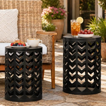 Y&M Outdoor Side Tables Set of 3, Round Metal Nesting Patio End Tables, Heavy Duty Stacking Accent Tables for Patio, Balcony, Garden, Porch, Indoor & Outdoor, Black
