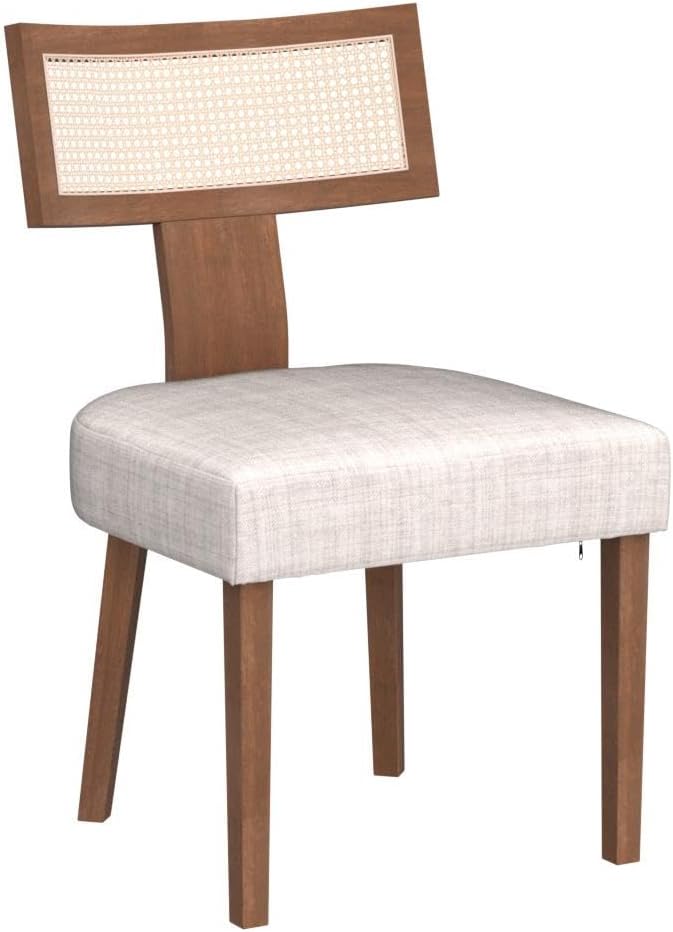 HNY Mid Century Modern Rattan Dining Chairs Set of 2, Linen Upholstered Kitchen & Dining Room Chairs with Ergonomic Curved Back, Solid Wood Frame, Farmhouse Accent Chairs for Home, Apartment, Beige
