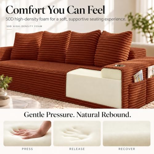 77" Convertible Sofa Bed, Boneless Pull-Out Sleeper Couch, Orange