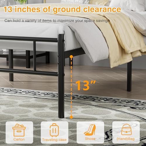 VECELO Twin Size Bed Frame with Headboard and Footboard, Metal Platform Mattress Foundation, Sturdy Steel Slat/No Box Spring Needed/Under Bed Storage/Easy Assembly