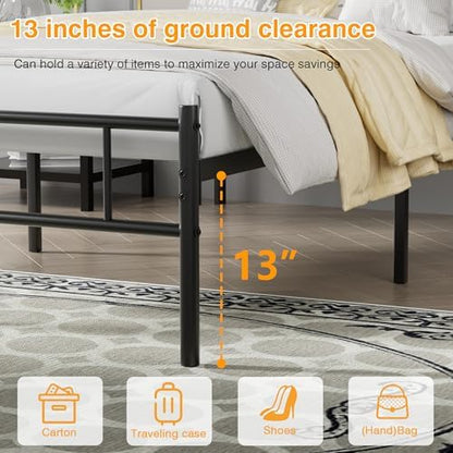 VECELO Twin Size Bed Frame with Headboard and Footboard, Metal Platform Mattress Foundation, Sturdy Steel Slat/No Box Spring Needed/Under Bed Storage/Easy Assembly