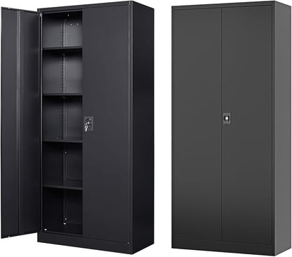 Fesbos Metal Storage Cabinet-71” Tall Steel File Cabinets with Lockable Doors and Adjustable Shelves-Black Steel Storage Cabinet for Home,Kitchen, School, Office, Garage