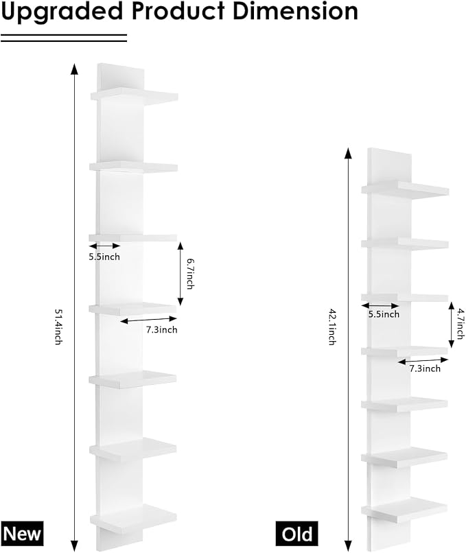 Homaterial Small 7 Tier Vertical Wall Shelf for Home Decor & Makeup Vanity - White Narrow Display Storage Shelf for Small Spaces, Decorative Vanity Shelf
