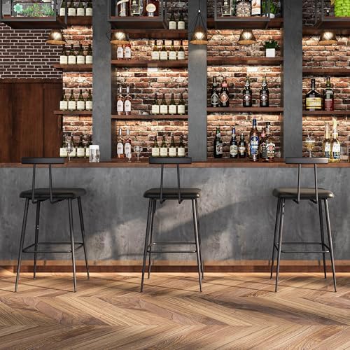 Black Bar Stool Set of 2,Tall Meta Black Barstools,Counter Bar Height Stool
