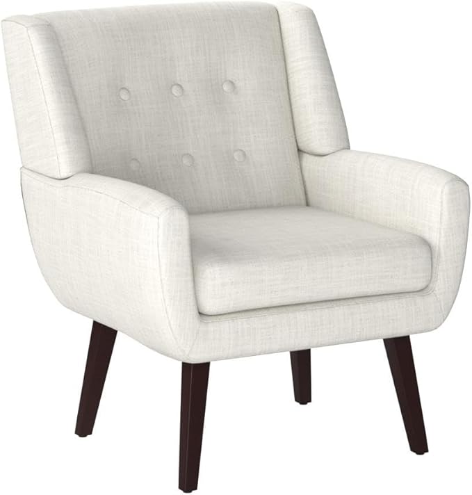 HUIMO Accent Chair for Living Room, Upholstered Button Tufted Armchair with Wooden Legs, Linen Fabric Sofa Chairs for Bedroom, Living Room, Mid-Century Modern Comfy Reading Chair (Beige)