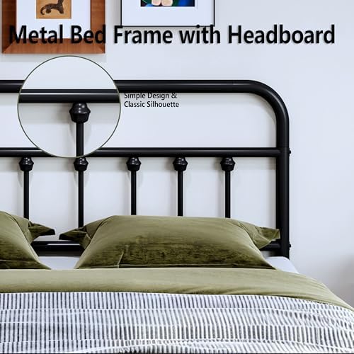 Queen Metal Bed Frame,with Headboard & Footboard 14 Inch,Black