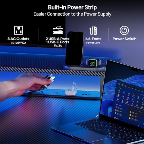 HLDIRECT 47 Inch Gaming Desk with LED Lights & Cable Management, Black