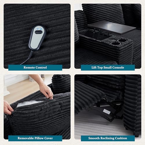 ORRD Multifunctional Storage Console with Dual Cup Holders, Table, USB Charging Station for Modular Sectional Sofa for Living Room-Black