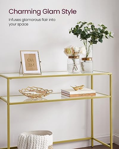 VASAGLE 39.4 Inchs Console Sofa Table, Tempered Glass, 2 Shelves