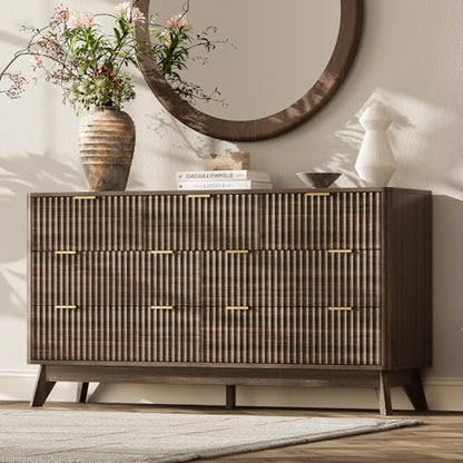 54" Wide Fluted 7 Drawers Dresser for Bedroom,with Curved Edge,Walnut