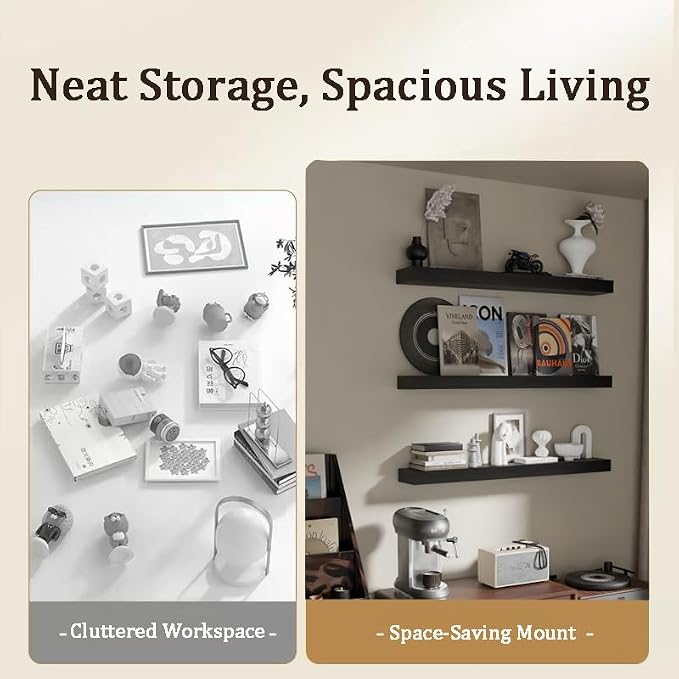 Floating Shelves for Wall, 36 Inch Extra Long Black Wall Shelves, Set of 3, Hanging Invisible Brackets Floating Shelves for Living Room,Bedroom,and Kitchen