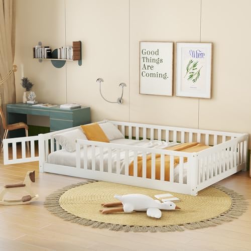 Bellemave Full Montessori Floor Bed Frame with Slats,White