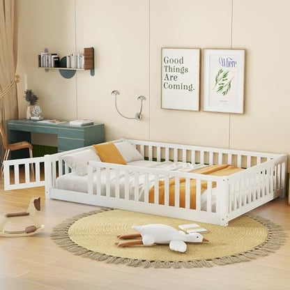 Bellemave Full Montessori Floor Bed Frame with Slats,White
