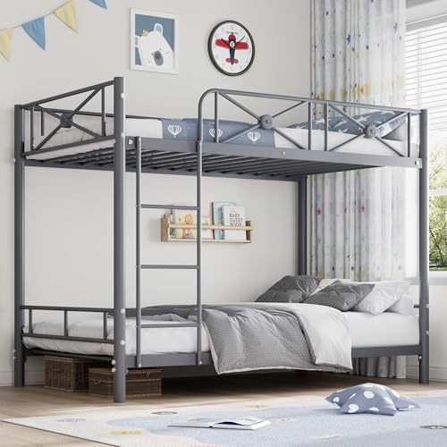 Garvee Metal Bunk Bed Twin Over Twin, Industrial Bunkbeds Heavy Duty Bed with Safety Guard Rails and Space-Saving Design, Steel Bed for School, Bedroom, Grey