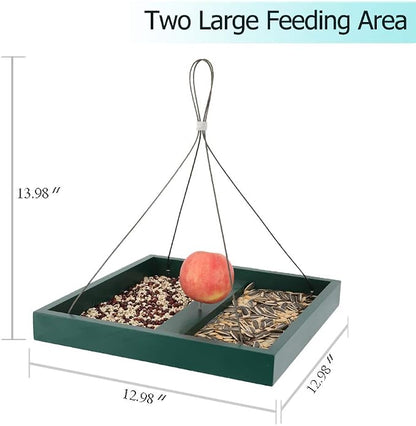 Solution4Patio Platform Bird Feeder for Outdoors Hanging, Open-Air Wild Bird & Squirrel Feeder, 360° Viewing Hanging Tray with Rust-Resistant Mesh & Quick-Fill Design