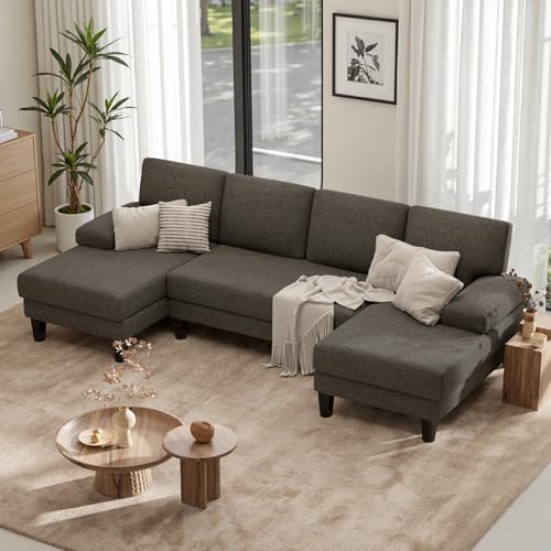 U-Shaped Sectional Sofa for Living Room, Modern Modular Sofa with Double Chaise, Classic Lounge Couch Sleeper for Apartment, Espresso