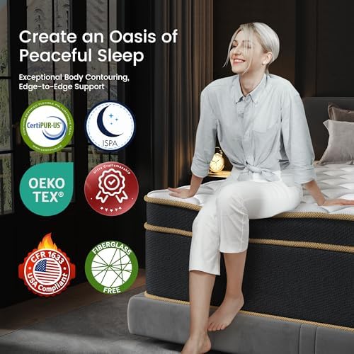LETMOON Queen Mattress 14 Inch, Hotel-Level Luxury Hybrid Mattress Queen Size Bed in a Box, Cool Gel Memory Foam & 7-Zone Support Pocket Springs, Relieve Back & Hip Pain, Fiberglass-Free, CertiPUR-US