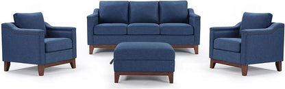 HAOMARKETS 4 Piece Fabric Sofa Set with Nailhead Trim, Included Upholstered Accent Chair Set of 2 with Thicked Cushion, 3 Seater Couch and Storage Ottoman with Flip-Top Table for Living Room, Blue