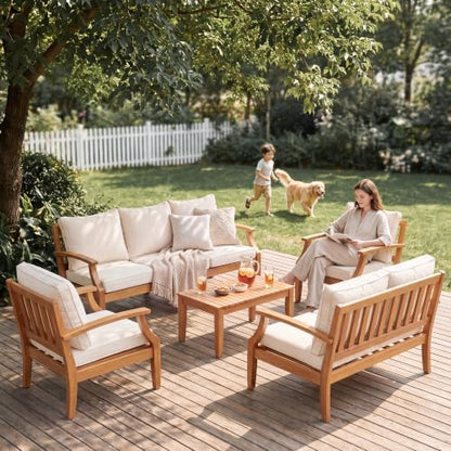Devoko 5 Pieces Outdoor Sectional Sofas with 4” Zippered Cushions, Beige