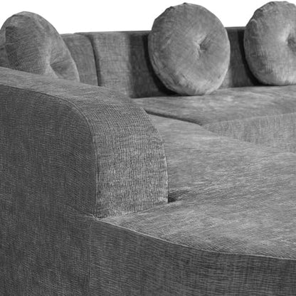 122'' Extra Large Sectional Sofa, Fully Compressed Sponge, Elegant Curved Design with Three Round Cushions, Soft Fabric Upholstery, High-Resilience Foam for Ultimate Comfort, Grey