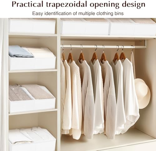 Closet Organizers and Storage Bins - 6 Pack Collapsible Divided Trapezoidal Cube Storage Bins Baskets with Orange Handle for Organizing Clothes Blankets, Toys, Books, Towels(White)