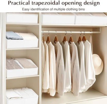 Closet Organizers and Storage Bins - 6 Pack Collapsible Divided Trapezoidal Cube Storage Bins Baskets with Orange Handle for Organizing Clothes Blankets, Toys, Books, Towels(White)