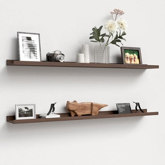 Boswillon 47.2 Inches Long Floating Shelves Wall Mounted, 2 Set Farmhouse Wall Shelf for Bedroom, Nursery Book Shelf with Lip, Picture Ledge Shelf for Decor Living Room Bathroom Kitchen - Walnut