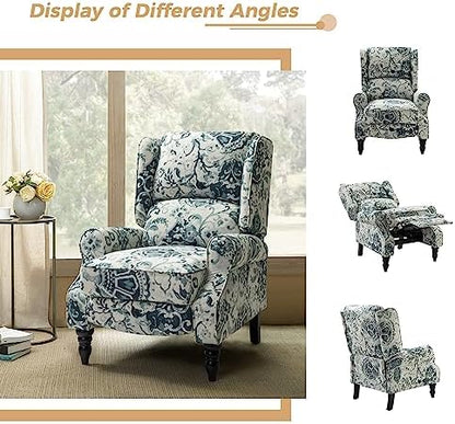 HULALA HOME Upholstered Wingback Recliner Chair, Small Adjustable Footrest Push Back Single Reclining Sofa, Mid Century Modern Lounge Armchair for Living Room, Bedroom, Reading/Floral